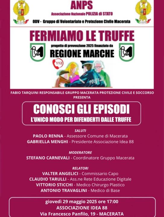 Incontro presso la sede del circolo Idea '88, lotta alle truffe.