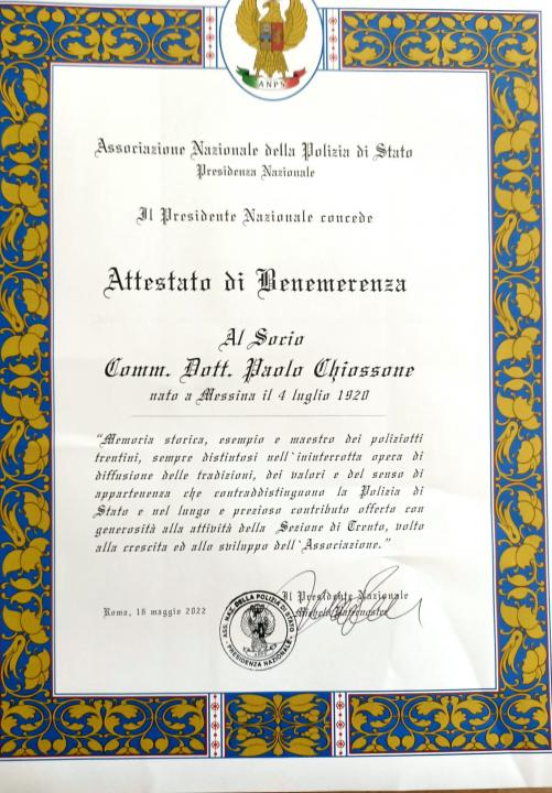 Il 4 luglio 2025, il socio Benemerito, Paolo Chiossone, ha compiuto 105 anni.